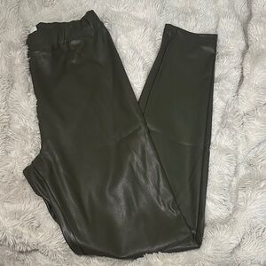 Faux Leather Leggings in Olive Green